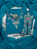 Turquoise Blue Embroidered Kurta With Dupatta