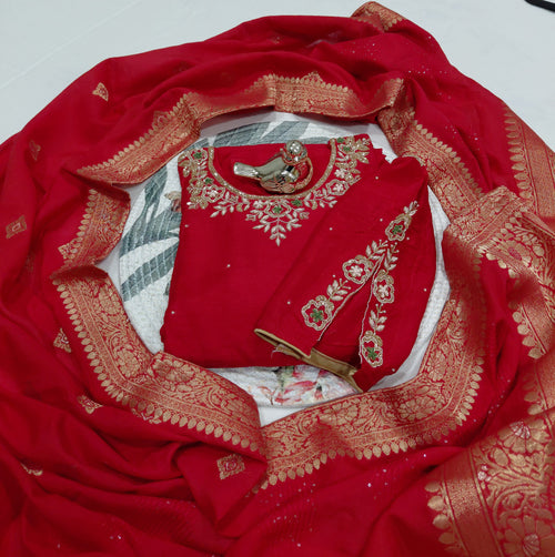 PURE DOLA WITH BANARSI DUPATTA WITH HEAVY SHELVES WORK