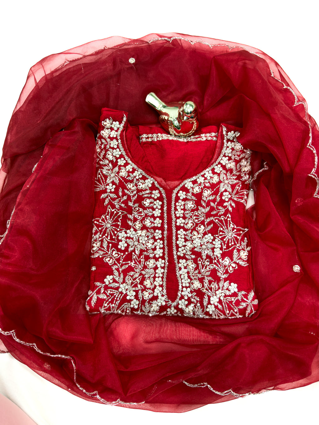 SURAHI MOTI RED KURTI WITH PURE HANDWORK