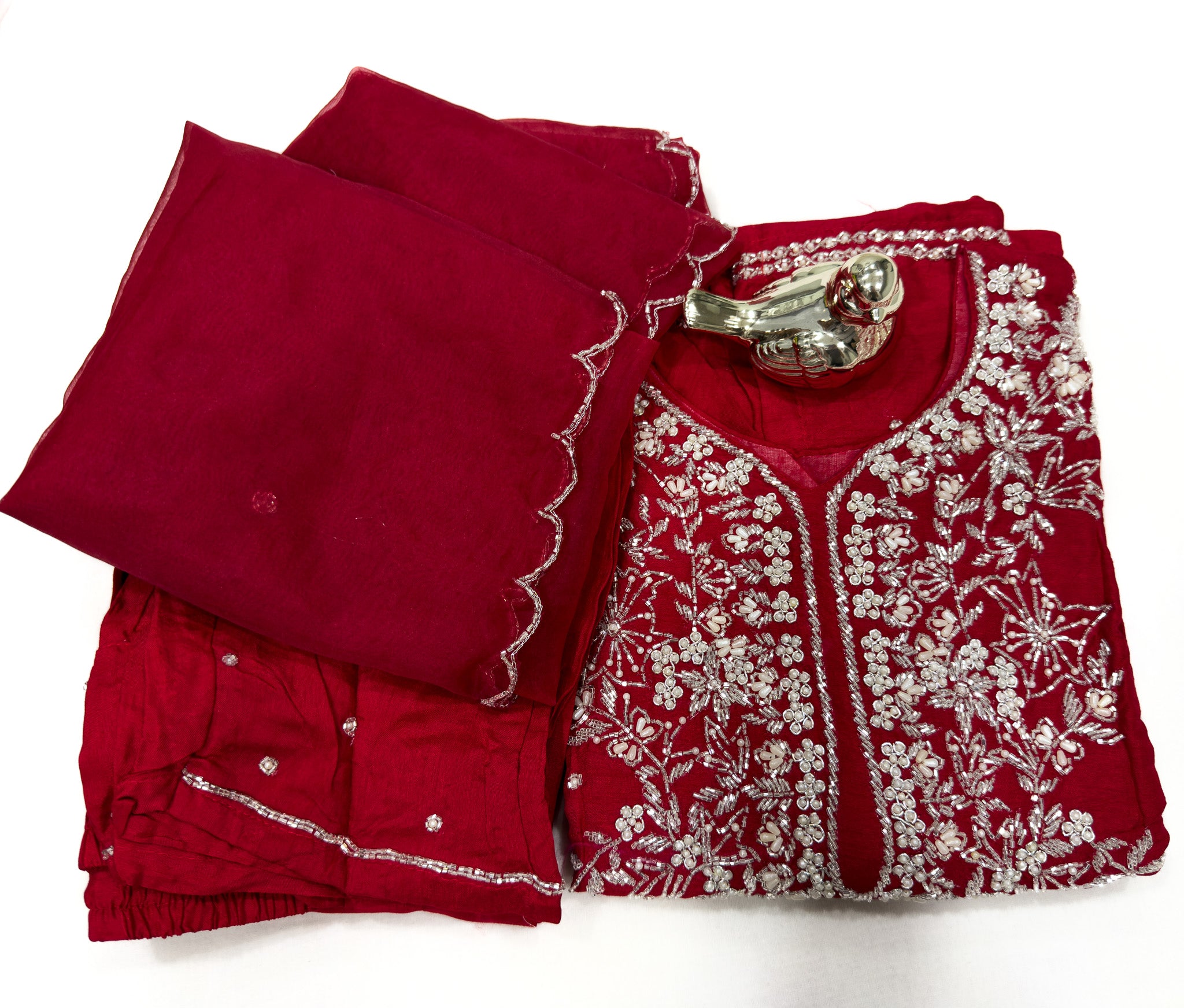 SURAHI MOTI RED KURTI WITH PURE HANDWORK