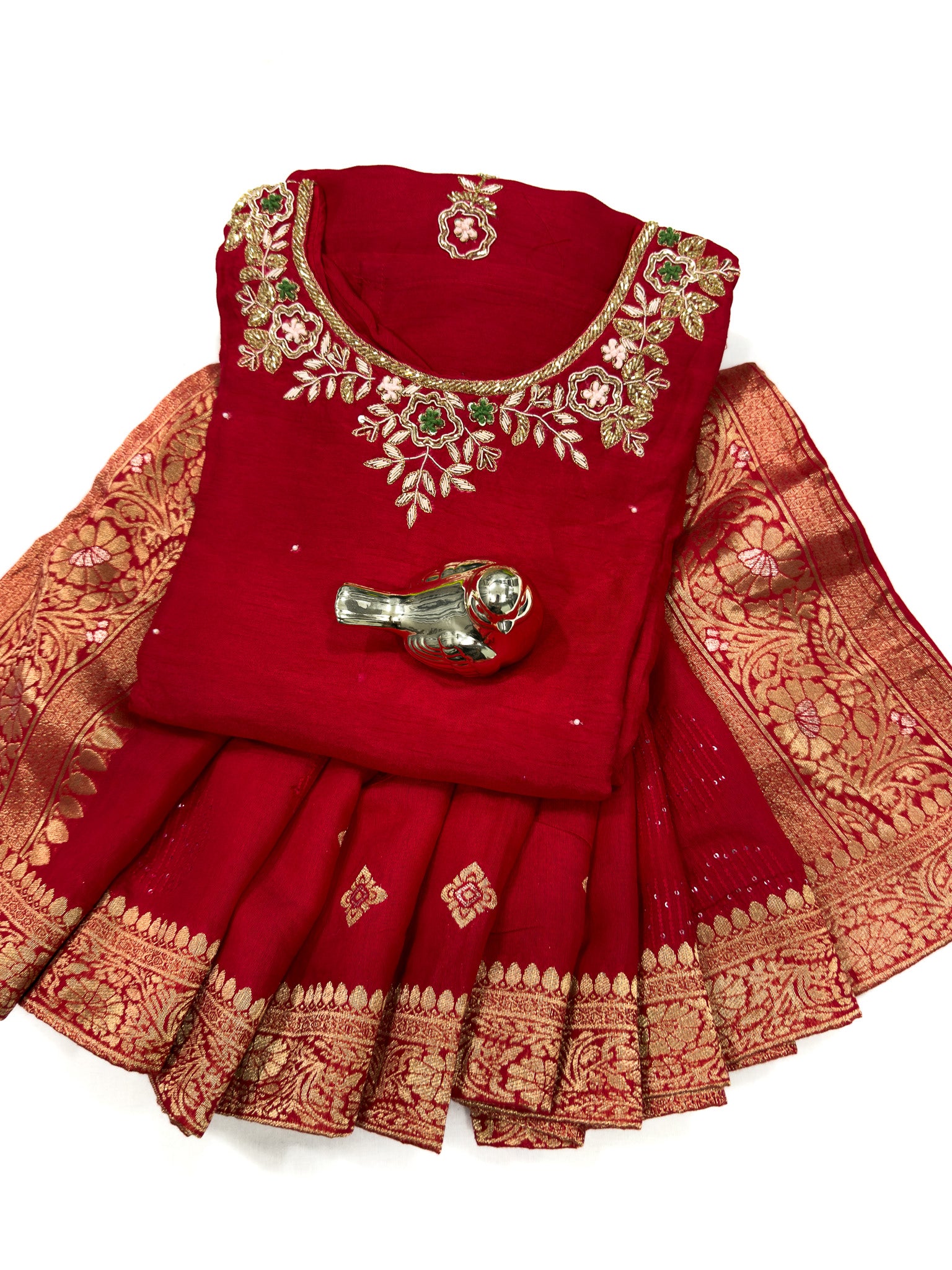 PURE DOLA WITH BANARSI DUPATTA WITH HEAVY SHELVES WORK