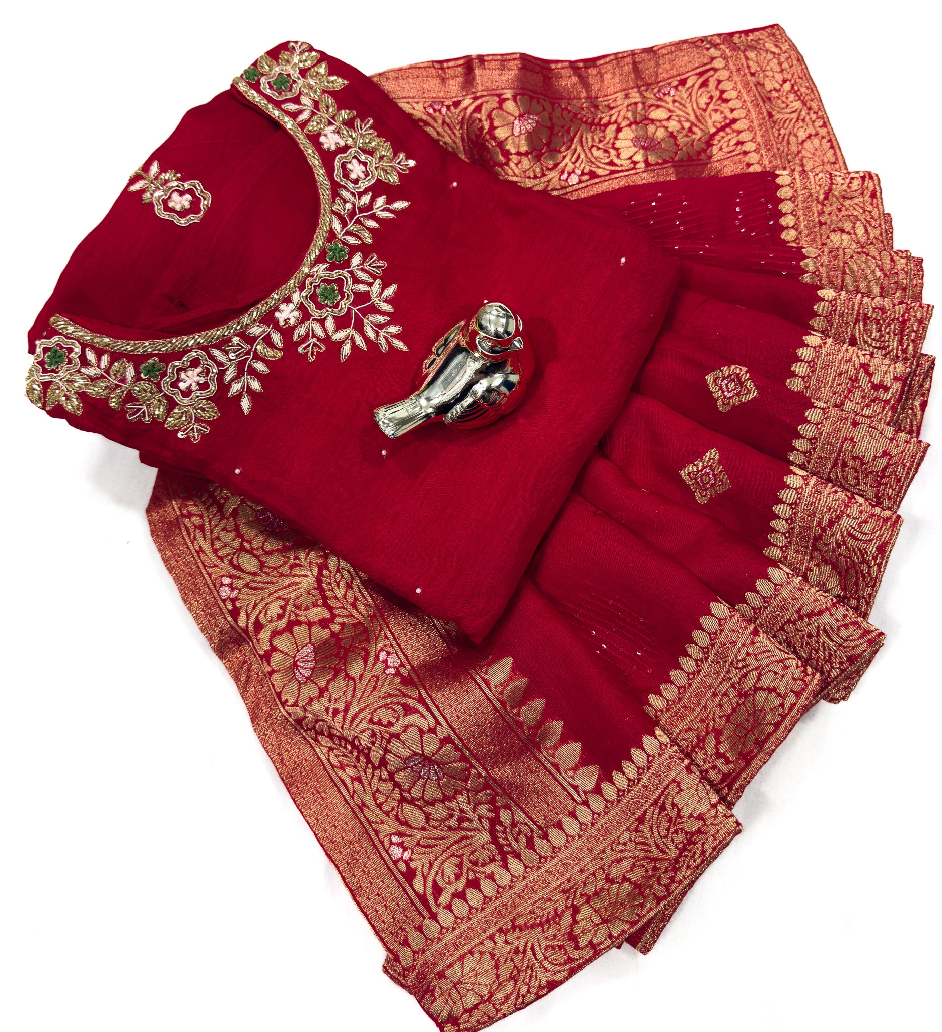 PURE DOLA WITH BANARSI DUPATTA WITH HEAVY SHELVES WORK
